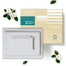 THREAD SPREAD 100% Organic Cotton Bed Sheet Set - Crisp and Cooling Percale Weave, Soft Breathable, Eco-Friendly, 4 Piece Bedding Set, Deep Pocket with All-Around Elastic, (Queen, Light Gray)