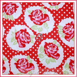 Tanya Whelan BonEful Fabric FQ Cotton Quilt VTG Rose Pink Red White Dot Flower French Country