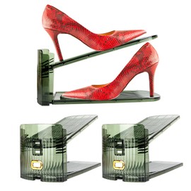 Yes!Fresh Shoe Slot Organizer, Boutique Display Style Shoe Stacker for A Pair of Shoes, Separable Shoe Rack for Closet Organization, 3 Adjustable Narrow Shoe Rack (Transparent Green, 2 Pack)