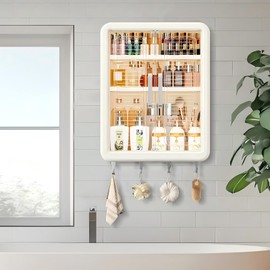 DASITON Wall Mounted Large Capacity Makeup Organizer,Dustproof Cosmetic Organizer,Bathroom Organizers and Storage,Skincare Organizers for Vanity,Bedroom(Cream 01)