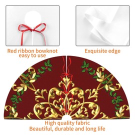48" Christmas Tree Skirt, Red Gold Elegant Festive Pattern Pattern Large Xmas Tree Mat for Holiday Party Ornament Rustic Farmhouse Decorations
