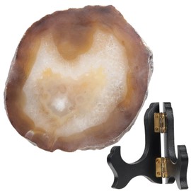 Nupuyai Natural Geode Agate Stone Slice Decor for Home Office, Irregular Agate Stone Painting Artwork with Wooden Stand, Wolf