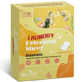 YUCO Travel Laundry Detergent Sheets 80 Loads Eco Friendly Washer Sheets, Liquidless Detergent Sheet No Plastic Jug Concentrated Laundry Detergent Hypoallergenic, Champagne Scent