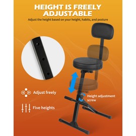 STRICH Guitar Stool With Backrest, Height Adjustable Seat With Hanger for Acoustic, Electric & Bass Guitars, Musician Drum Throne for Adults, Drummer, and Guitarist, SGT-30B