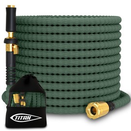 TITAN Flexible Garden Hose 15FT – Ultra Lightweight, Heavy Duty Water Hose with Brass Fittings & Jet Nozzle – Kink-Free, Non-Expanding, Durable Fabric Hose for Yard, Lawn, Car Wash, Outdoor Use