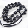 Hawaiian Kukui Nut Necklace with Chunky Heart-Shaped Beads Ribbon Tie