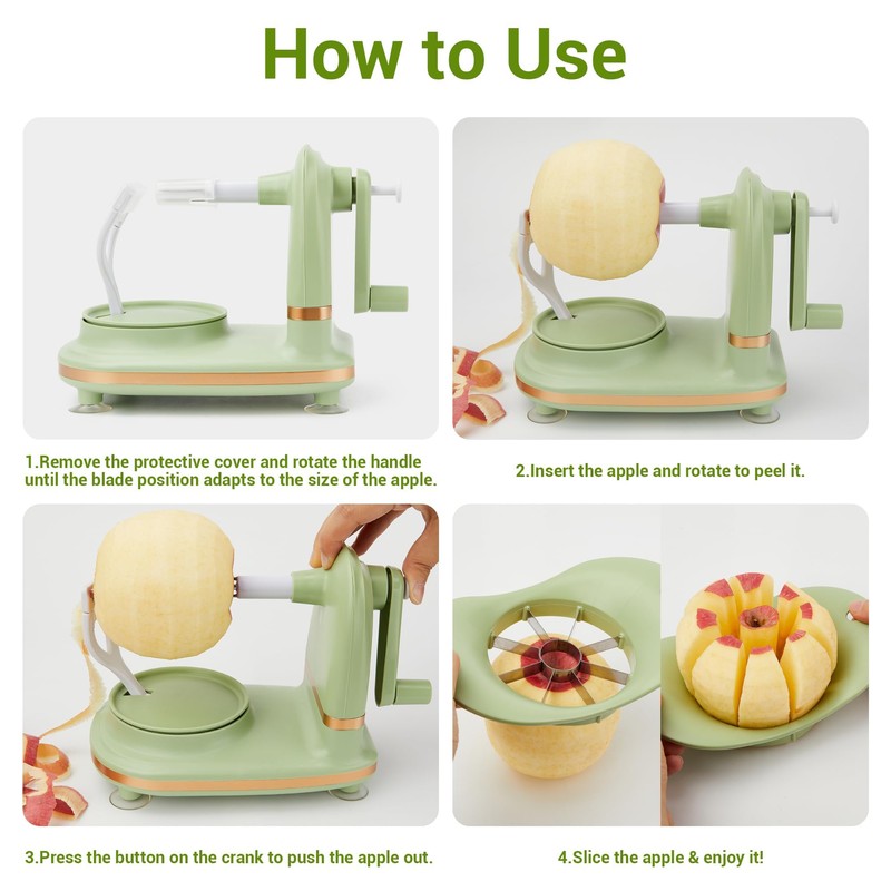 Apple Peeler, Apple Slicer 8 Wedges, Stainless Steel Blades Corer
