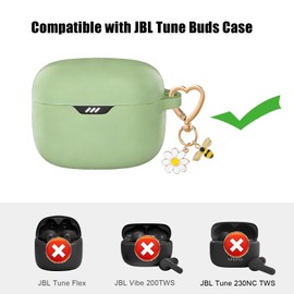 QIMZBAAT Case Cover for Jbl Tune Buds with Cute Bee Daisy Flower Charm Keychain,Soft Silicone Protective Shock Cover Accessories for Jbl Tune Buds Wireless Headphones Charging Case Green