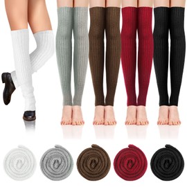 Meanplan 5 Pcs Ribbed Leg Warmers Winter Knit Thigh Long Socks Crochet Kawaii Footless Socks for Women 80s Party Sports Yoga