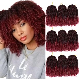 HVN-KVVM 8 Inch Short Passion Twist Hair Kinky Curly Crochet Hair Burgundy Crochet Braids Hair for Black Women(9 Bundles,1B/99J)