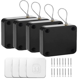 SHIMIDO Upgraded Punch-Free 1000g Automatic Screen Door Closer, Storm Door Closer, Sliding Screen Auto Door Closer with Steel Drawstring for Bathroom, Bedroom, Studyroom, etc.（4 Pack Black）