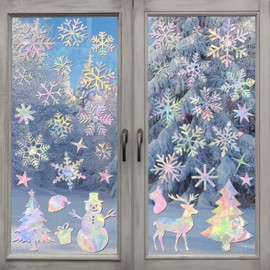 Christmas Window Decoration, Pack of 3 Reusable Christmas Window Decoration, Snowflakes, Christmas Tree Window Decoration, Bird Protection, Prism Window, Christmas Decoration, for Christmas Party