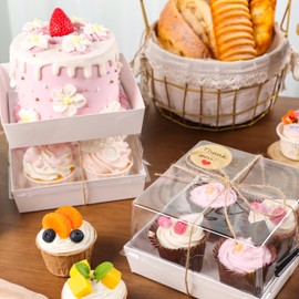 NPLUX NPLUX 20 Pack Small Cake Boxes Charcuterie Boxes Mini Cake Containers With Lids For 4-6-inch Cake Pudding Sandwich Pie Bakery Dessert(White 7x7x4 inch)