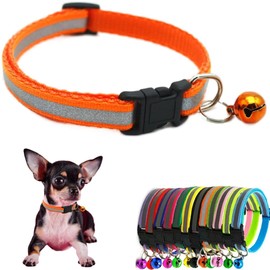 Orange Puppy Collar with Bell, Reflective XXS Cat Collars Soft Adjustable Buckle for XS XSmall Extra Small Dogs Female Male Tiny Pets Kitten Boy Girl Yorkie Chihuahua X-Small