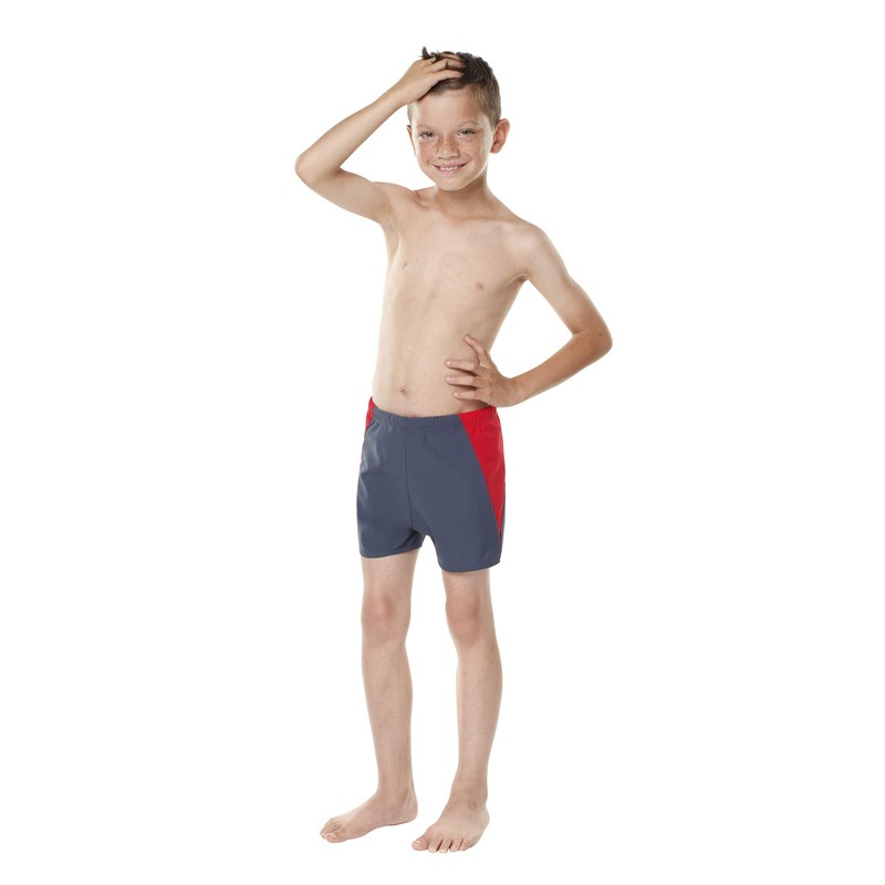 Kes-Vir Incontinence Boy's Swim Shorties in Slate/Red, 7-8 years