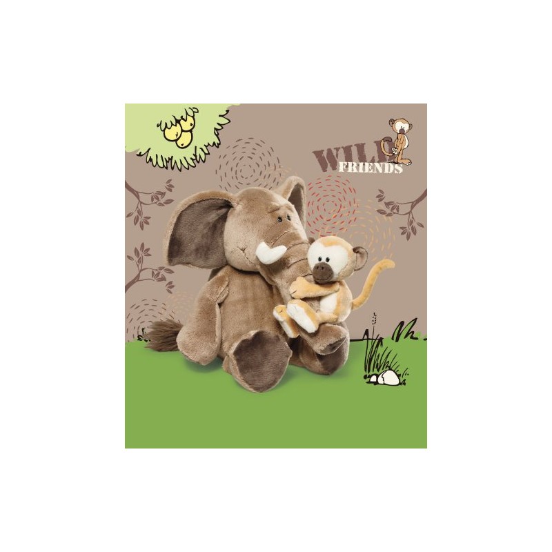 NICI Roll Pencil Case Elephant and Monkey Plush 26 x