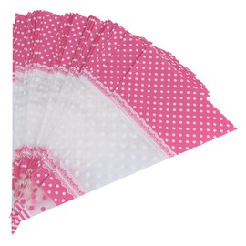 50Pcs Triangle Clear Cone-Shaped Treat Bags with Twist Ties Popcorn Bags Treat Bags Cellophane Candy Bags, Crafts (Pink)