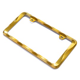 Sgooky 3D Curly Wave Pattern License Plate Holder Chrome License Plate Frame from Pure Zinc Alloy Metal Perfect Plate Holder (Gold)