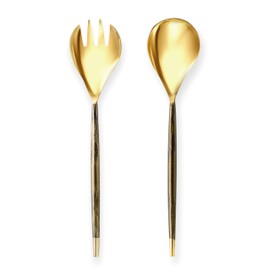 Set of Gold Salad Servers with Bronze Handles-For Veggie and Pasta Salads