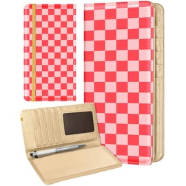 Slohif Checkbook Cover for Personal - Cute Plaid Print Leather Register Duplicate Check Protector Holder Book Wallet for Women Top Stub Side Tear