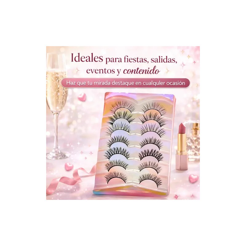 Pestañas Postizas 7 Pares Reutilizables Aspecto Natural