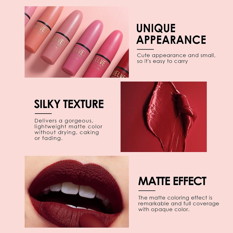 Petansy Lipstick Set 6 Colors Matte Durable Waterproof Velvet Smooth