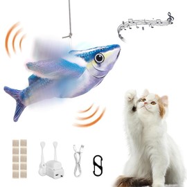 Esoes Flappy Fish Cat Toy No Flying Chirping Fish Interactive Catnip Toy USB Rechargeable Motion Activated Interactive Beating Wings Cat Toy Hanging Flapping Fishes for Cats