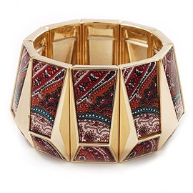 Avalaya Contemporary Geometric Flex Wide Bracelet in Gold Tone/Mulicoloured/Size M