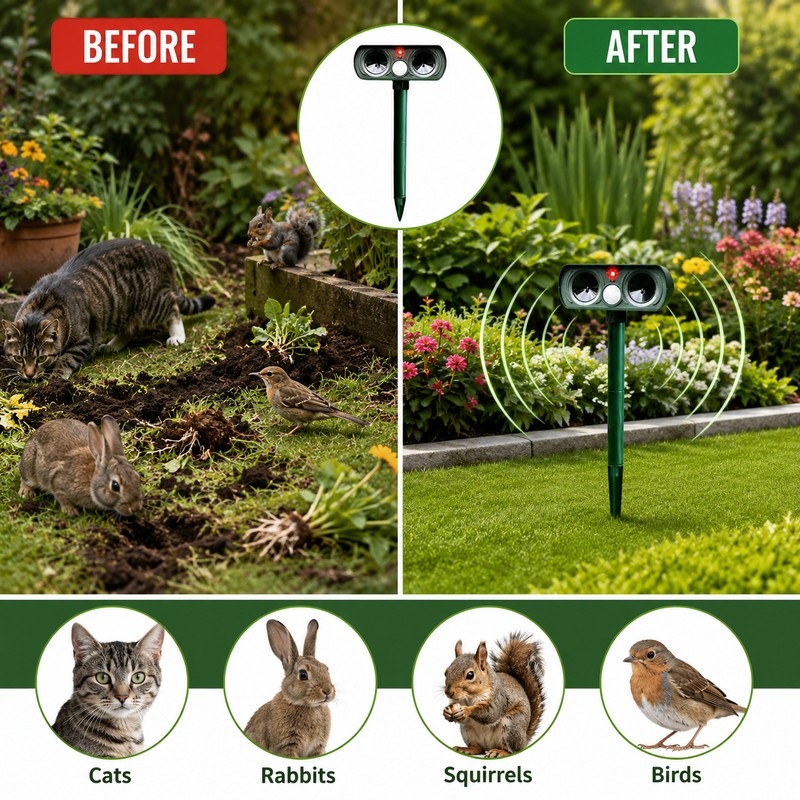 Solar Ultrasonic Animal Repeller for Outdoor Use – Motion Sensor