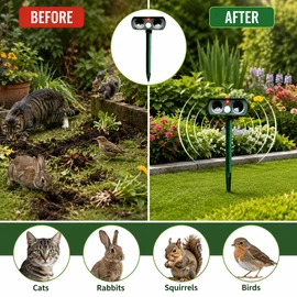 Solar Ultrasonic Animal Repeller for Outdoor Use – Motion Sensor Deterrent Light for Yard, Garden & Patio