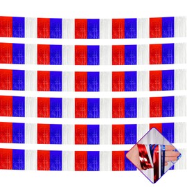 6 Pack 10 Feet Foil Fringe Garland Metallic Tinsel Streamers Banner Wall Hanging Backdrop for Parade Floats, Bachelorette, Wedding, Birthday, Independence Day Party Decorations(Red Blue White)