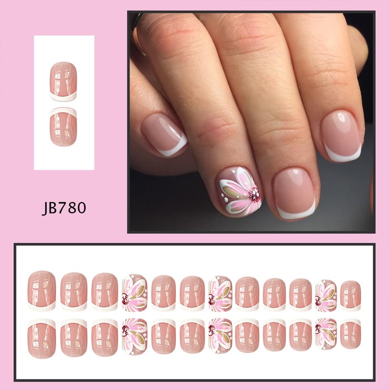 White French Tip Press on Nails Short Square Fake Nails