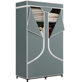 SORCEDAS Portable Wardrobe Closet Storage Organizer Metal Hanging Rack Non-Woven Fabric 34 Inch Grey