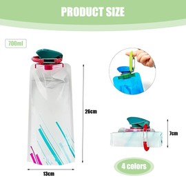 FDRJKN 4 Pcs Collapsible Water Bottle, Foldable Water Bottle, Collapsible Water Bottles, Folding Water Bottle, For Outdoor Sports, Hiking, Adventure, Travel, Cycling (Blue, White, Red, Black)