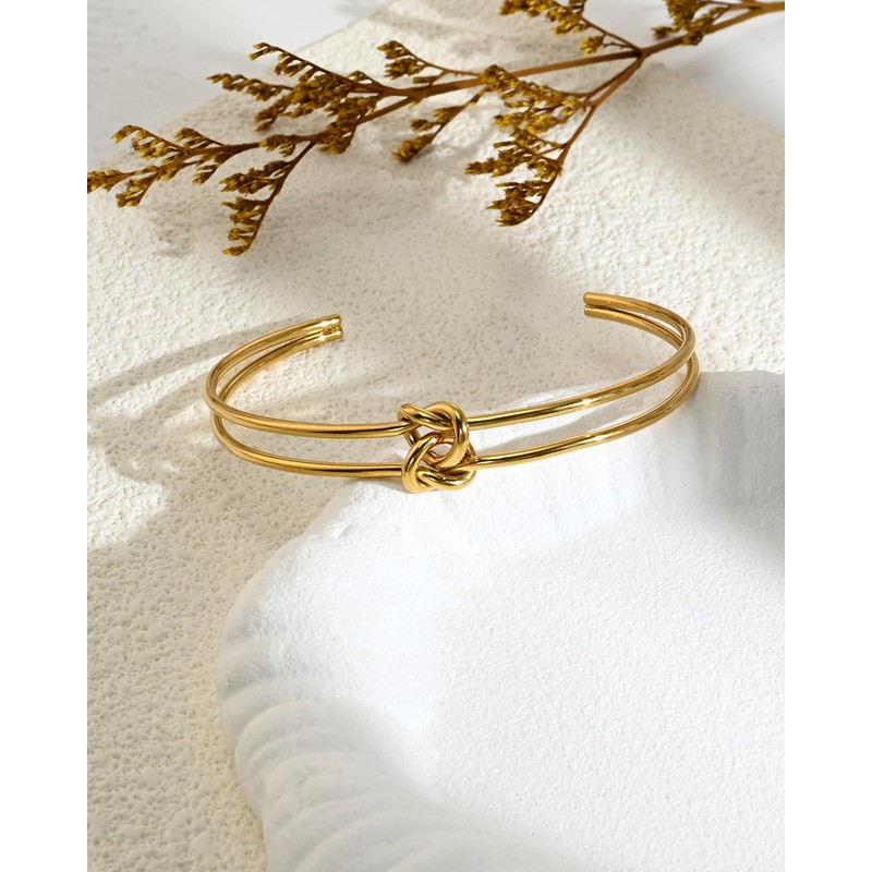 Desnuage Double Layer Open Bracelet with Knot Design for Women