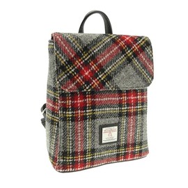 Harris Tweed Tartan Mini Backpack - Scottish Tartans - Waterproof Laptop Bag - Spring Collection | Gift for Valentines, Mothers Day & Weddings (Grey & Red)