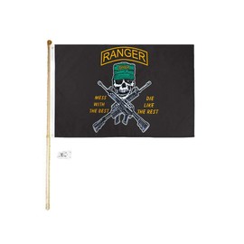 American Wholesale Superstore 3x5 3'x5' Ranger Mess with The Best (Ranger On Hat) Polyester Flag with 5' (Foot) Flag Pole Kit with Wall Mount Bracket & Screws (Imported)