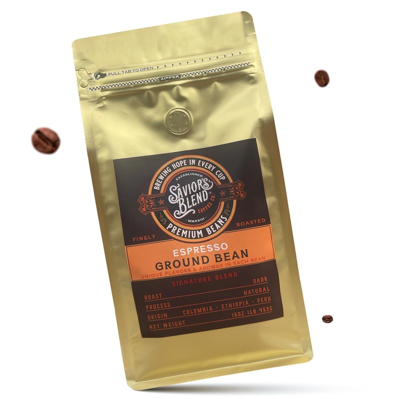 Savior's Blend Coffee Premium Espresso Ground Coffee, Dark Roast, Colombian-Ethiopian-Peruvian