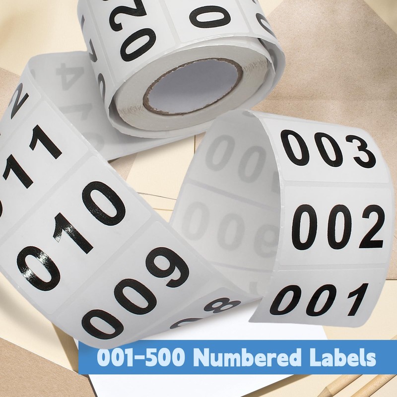 Luomorgo 001-500 Consecutive Number Stickers Roll, 2 x 1.1 Inch