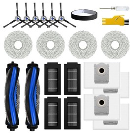 aoteng Replacement Parts for ECOVACS DEEBOT T50 Pro Omni / T50 Omni Robot Vacuum Cleaner Accessories Kit 21 Packs 2 Main Brushes, 4 Filters, 6 Side Brushes, 4 Mop Cloths, 4 Dust Bags, 1 Bumper Stripe