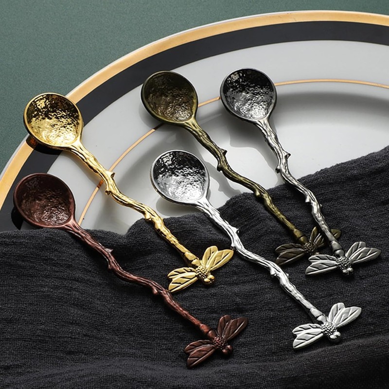 Retro Dragonfly Stainless Steel Coffee Spoon, Dessert Teaspoon, Creative Kitchen