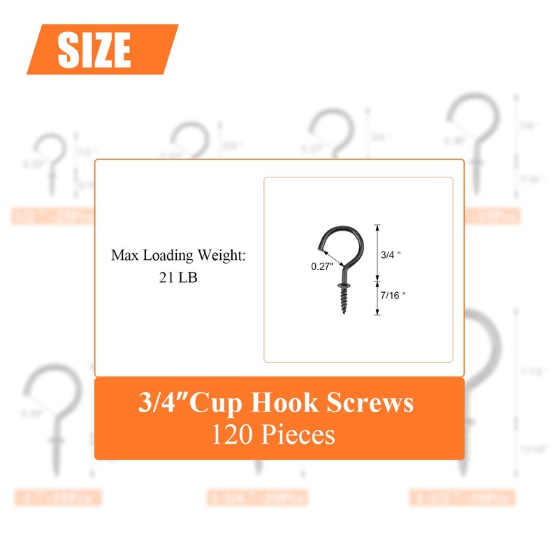 HELIFOUNER 120 Pieces 3/4 inch Cup Screw Hooks, Ceiling Hanging