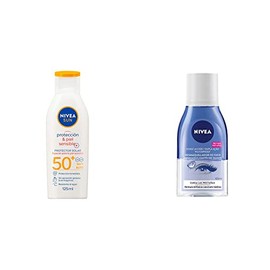 NIVEA SUN Protector Solar Corporal para piel Sensible Protect & Sensitive Bloque (200 ml) ador Solar Resistente al agua con FPS 50+ + Nivea Desmaquill
