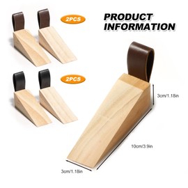 Wooden Door Stop Wedges Indoors 4PCS Wood Door Wedge Stops Wooden Doorstops Wedge with Leather Clip for Indoors Home 2 Colors