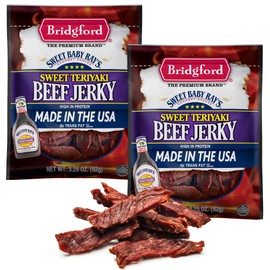 Bridgford Sweet Baby Ray’s Beef Jerky Sweet Teriyaki 3.25 oz Pack of 2 - Protein-Rich Snacks for Low Carb and High Protein Diets - Beef Jerky Teriyaki for On the Go Snacking and Busy Lifestyles