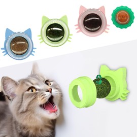 GREMBEB 4PCS Cat Catnip Toys, Cat Toys 4 Flavors Silvervine Ball on Wall, Kitten Chew Treat for Cleaning Teeth, Kitty Dental Lickable Snack Cat Mint for Indoor