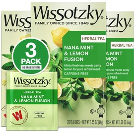 Wissotzky Nana Mint & Lemon Fusion Herbal Tea (3 Pack - 60 Tea Bags) | Invigorating Blend | Caffeine Free Tea | Digestive Support