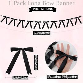 MASTRON 8.2ft Black Bow Garland Banner - Pre Strung 15 Bows Coquette Birthday Party Decorations Baby Shower Bachelorette Bridal Shower Wedding Party Decor (Black)