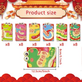 48Pcs Chinese Red Envelopes 2025,Asian Lunar New Year Cartoon Snake Envelope Foldable Small Lucky Money Envelopes Snake Year Envelope Red Packet Hongbao for Spring Festival Birthday Wedding Supply