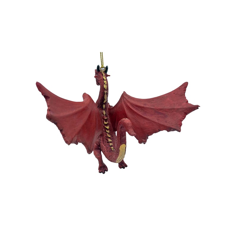 Red Flying Gothic Dragon Fantasy Christmas Tree Hanging Ornament Statue